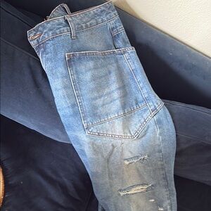 Blue Boyfriend Jeans with Distressed Details